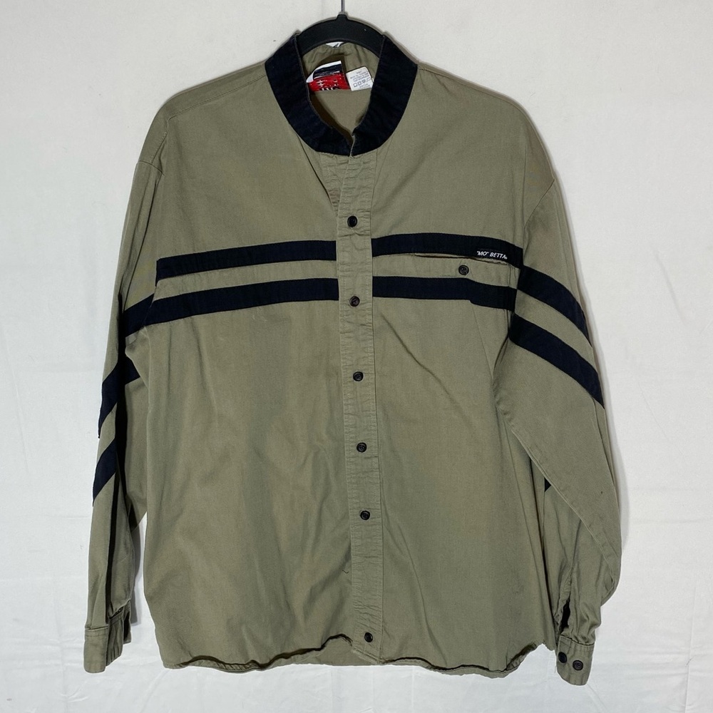 Vintage Mo Betta Tan W Black Western Casual Long Sleeve Button Up Shirt 17.5 Nk